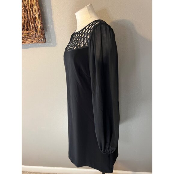 WHBM Shift Dress 10 Black Career Church Washable 3/4 Long Sleeve Lattice Trim - Picture 5 of 10
